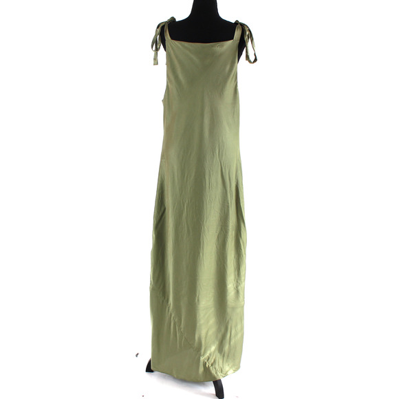 Reformation Aden Silk Artichoke Tie Shoulder Satin Midi Dress XL Green Slip Midi - Picture 6 of 8